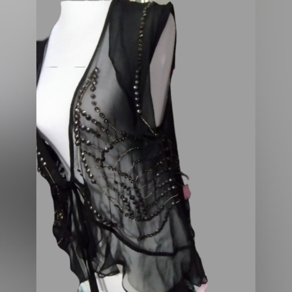 NWOT JOLAY Black and Metal Bronze Detailing Design, Front Tie, Size L